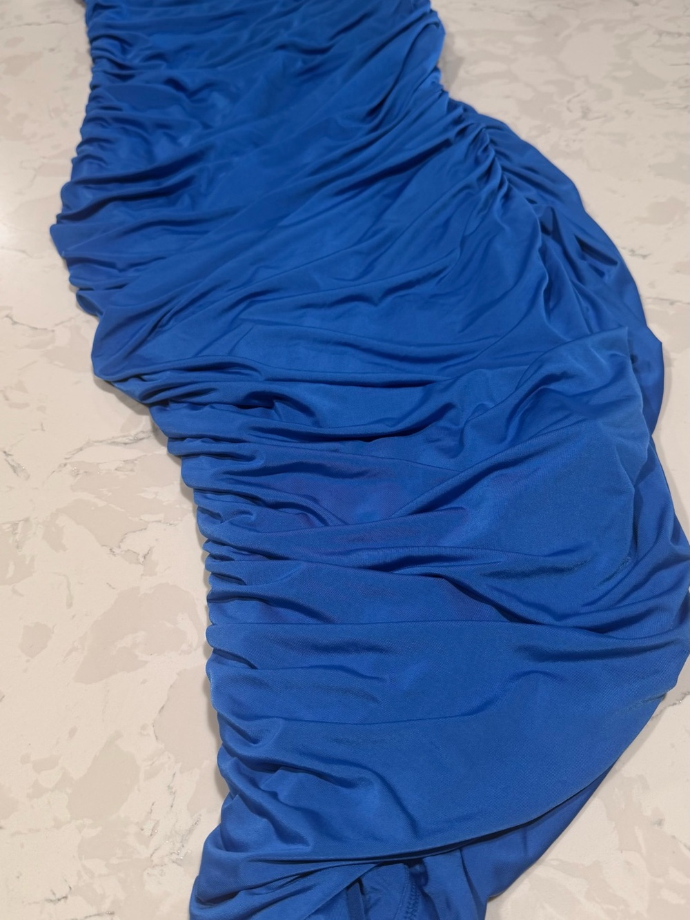 Express One-Shoulder Ruched Bodycon Dress - Blue - Picture 4 of 7